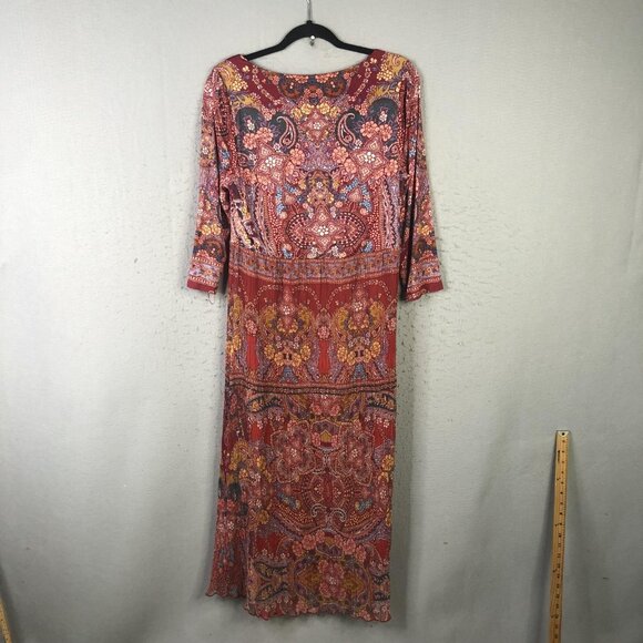 Soft Surroundings Dress Womens Medium Red Boho Paisley Floral Maxi 3/4 Sleeve - Picture 2 of 16